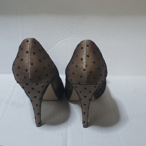 Heart In D Peep Toe Black Tan Pokadot Heels - Picture 8 of 16